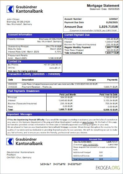 Allemagne Graubuendner Kantonalbank relevé hypothécaire bancaire scr